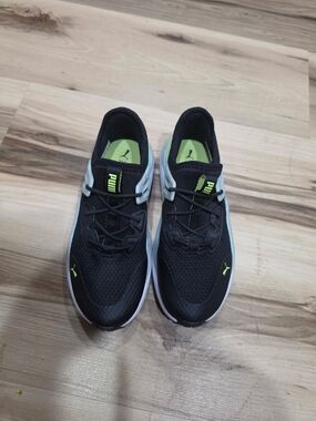 Boys Puma Black Sneakers with Neon Green Accents